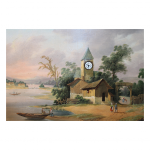 Olandiškas antikvarinis paveikslas su laikrodžiu