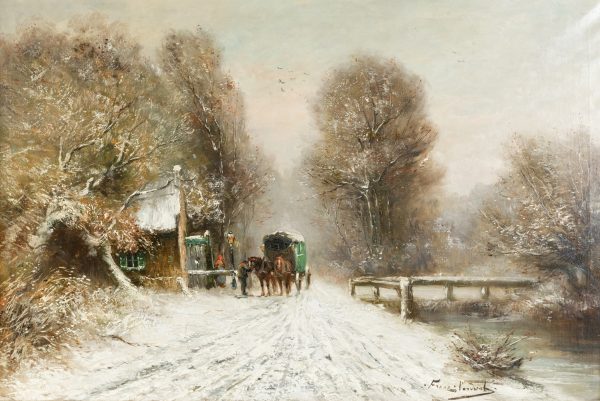 Antikvarinis F. Vandirsk paveikslas "Žiemos kelionė"