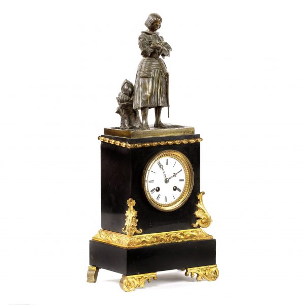 Napoleon III stiliaus laikrodis su Žanos d'Ark skulptūra