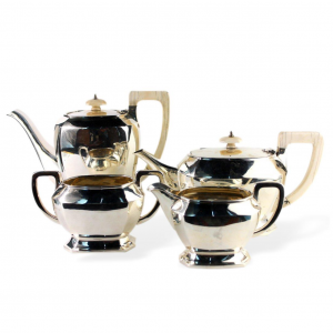 Art Deco stiliaus angliškas sidabrinis kavos ir arbatos servizas