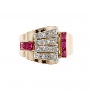 Art Deco žiedas su rubinais ir deimantais