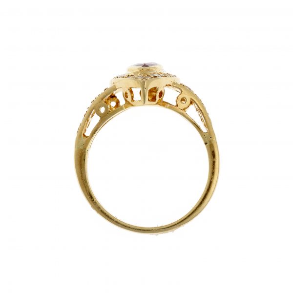 Auksinis žiedas su briliantais ir rubinu
