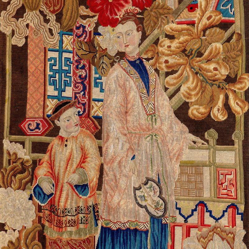 Chinoiserie stiliaus vertikalūs gobelenai. 19 a. pab.