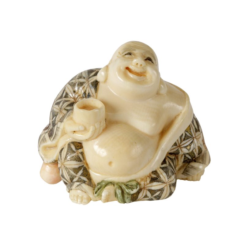 Dramblio kaulo netsuke skulptūra "Buda". Meiji